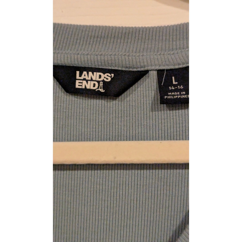 Lands End Blue Ribbed Henley Long Sleeve Shirt Size Lg Y2K Twilight bella style - Picture 3 of 6